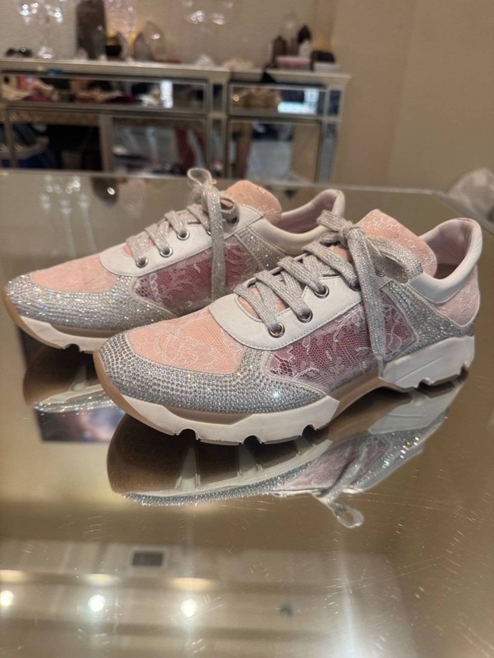Rene Caovilla Pink Lace Sneaker